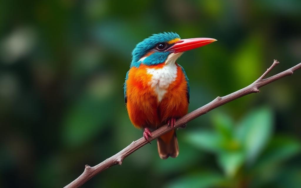 Colourful kingfisher perched on a branch