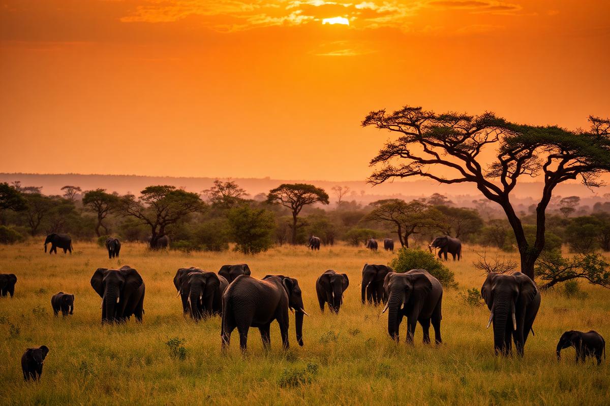 Elephants on the savannah in Murchison Falls National Park